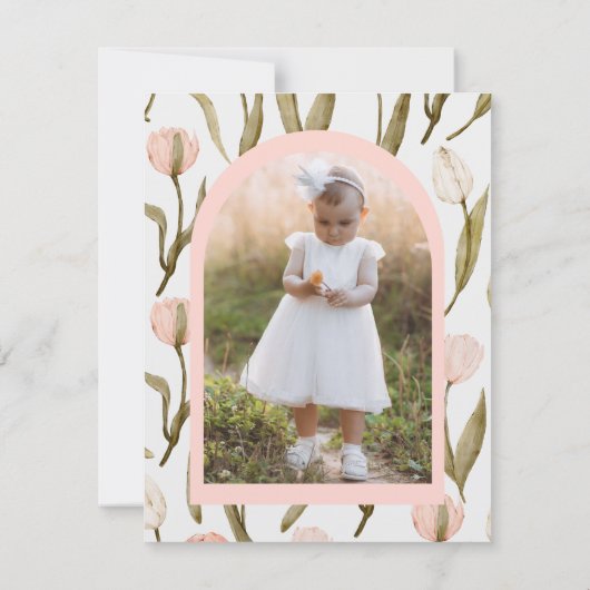 Pink and White Watercolor Tulips Baptism Bedankkaart (Achterkant)
