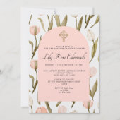 Pink and White Watercolor Tulips Baptism Invitatio Kaart (Voorkant)