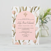 Pink and White Watercolor Tulips Baptism Invitatio Kaart (Staand voorkant)