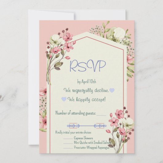 Pink And White Wildflowers Geometric RSVP Card Kaart (Voorkant)