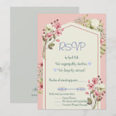 Pink And White Wildflowers Geometric RSVP Card Kaart (Voorkant / Achterkant)