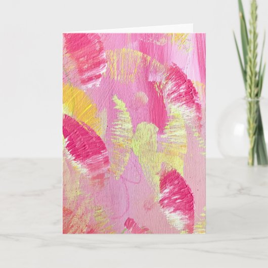 Pink and Yellow Abstract Art Folded Note Card Notitiekaartje (Voorkant)