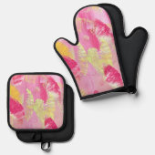 Pink and Yellow Abstract Art Ovenwant & Pannenlap Set (Voorkant / Achterkant)