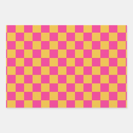 Pink and Yellow Checkerboard Inpakpapier Vel (Voorkant 3)