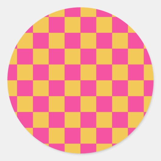 Pink and Yellow Checkerboard Ronde Sticker (Voorkant)