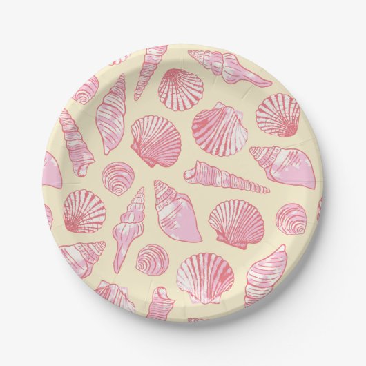 Pink and Yellow Coastal Painted Seashells Papieren Bordje (Voorkant)