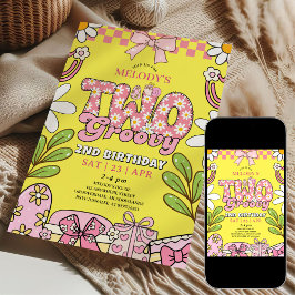 Pink and Yellow Daisy 2nd Birthday Retro Birthday Kaart