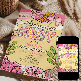 Pink and Yellow Daisy Pajama Party Birthday  Kaart