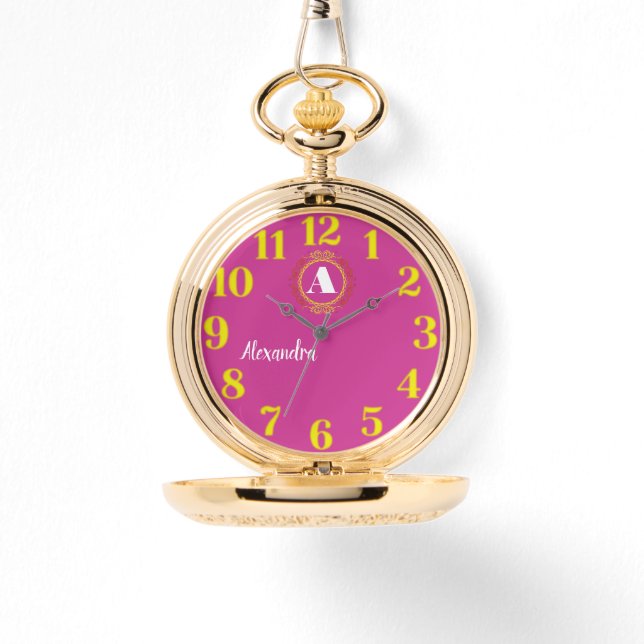  Pink and yellow  Elegant Engraved Keepsake Horloge (Voorkant)
