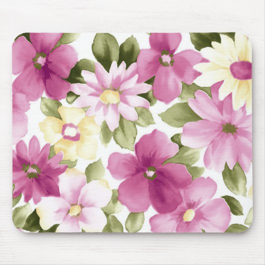 Pink and Yellow Floers Pattern Mousepad Muismat (Voorkant)
