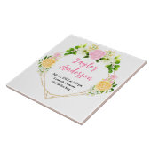 Pink and Yellow Floral Baby Birth Stats Tegeltje (Zijkant)