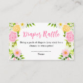 Pink and Yellow Floral Baby Shower Diaper Raffle Informatiekaartje (Voorkant)