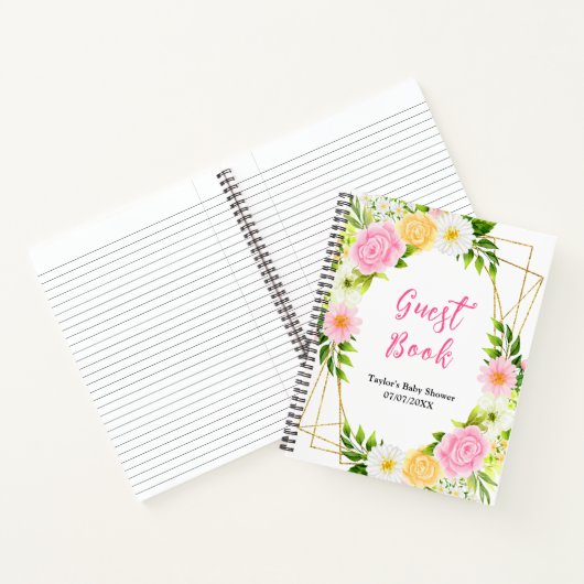 Pink and Yellow Floral Baby Shower Guest Book Notitieboek (Binnen)