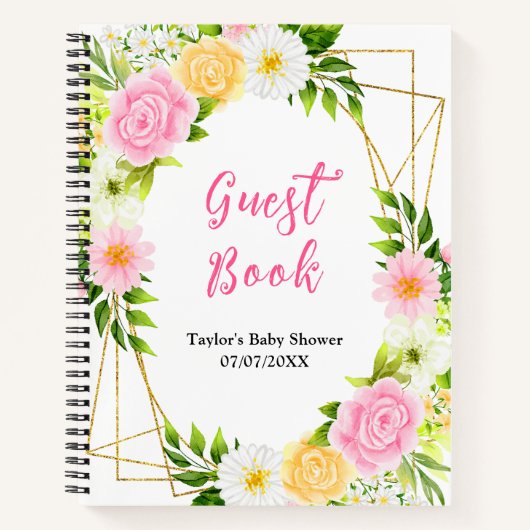 Pink and Yellow Floral Baby Shower Guest Book Notitieboek (Voorkant)