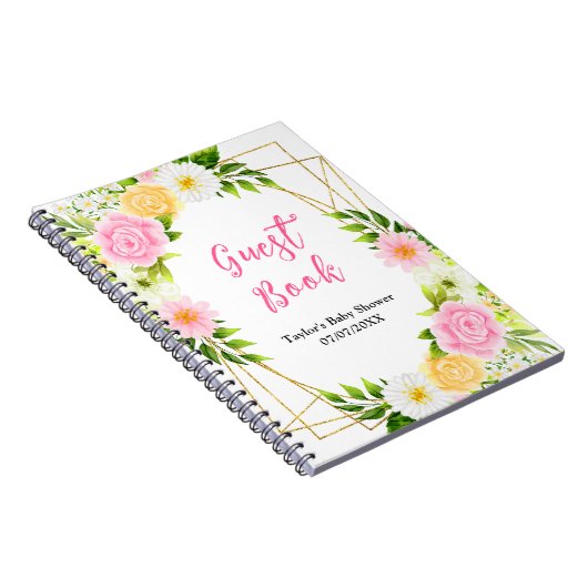 Pink and Yellow Floral Baby Shower Guest Book Notitieboek (Rechterzijde)