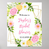 Pink and Yellow Floral Bridal Shower Welcome Sign Poster (Voorkant)