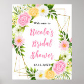Pink and Yellow Flower Bridal Shower Welcome Poster (Voorkant)