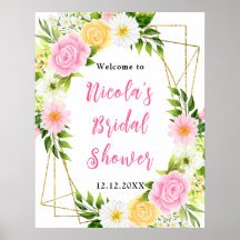 Pink and Yellow Flower Bridal Shower Welcome