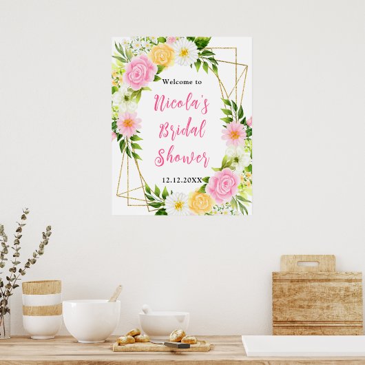 Pink and Yellow Flower Bridal Shower Welcome Poster (Keuken)