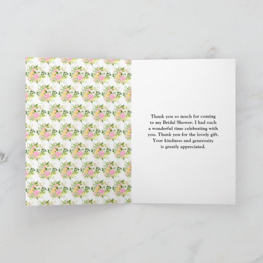 Pink and Yellow Flowers and Foliage Bridal Shower Bedankkaart (Binnen)