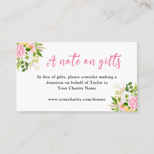 Pink and Yellow Flowers Birthday A Note On Gifts Informatiekaartje (Voorkant)