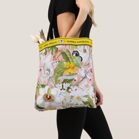 Pink and Yellow Mariposa Personalized Tote Bag (Dichtbij)