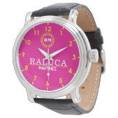 Pink and yellow minimal Monogram Name  Horloge (Gekanteld)