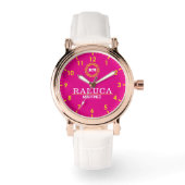 Pink and yellow minimal Monogram Name  Horloge (Voorkant)