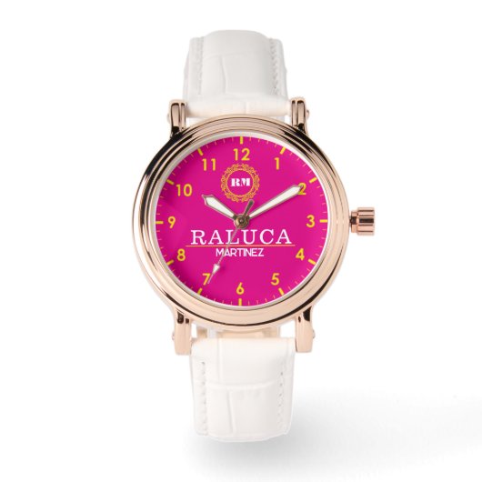 Pink and yellow minimal Monogram Name  Horloge (Voorkant)