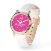 Pink and yellow minimal Monogram Name  Horloge (Hoek)