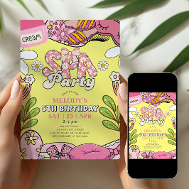 Pink and Yellow Retro Daisy Spa Party Birthday  Kaart