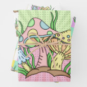 Pink and Yellow Retro Pop Art Mushroom Birthday Inpakpapier Vel (In situ)