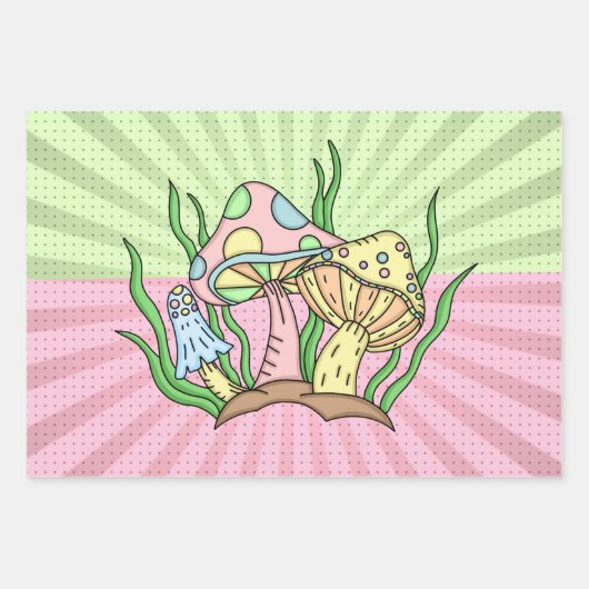 Pink and Yellow Retro Pop Art Mushroom Birthday Inpakpapier Vel (Voorkant)
