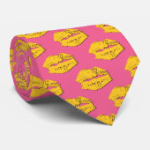 Pink and Yellow XOXO Kissing Lips Stropdas (Opgerold)