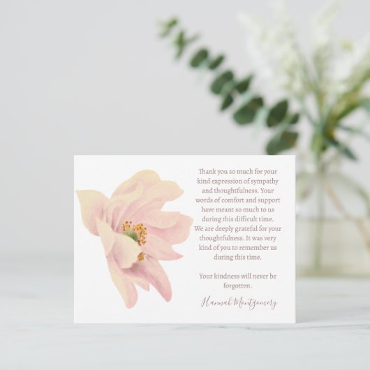 Pink Anemone begrafenis Dank u kaart, sympathie Briefkaart (Staand voorkant)
