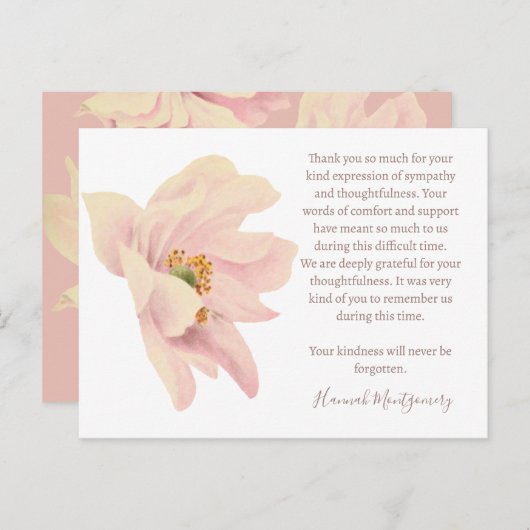 Pink Anemone begrafenis Dank u kaart, sympathie Briefkaart (Voorkant / Achterkant)