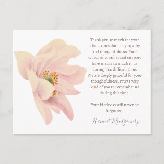 Pink Anemone begrafenis Dank u kaart, sympathie Briefkaart (Voorkant)