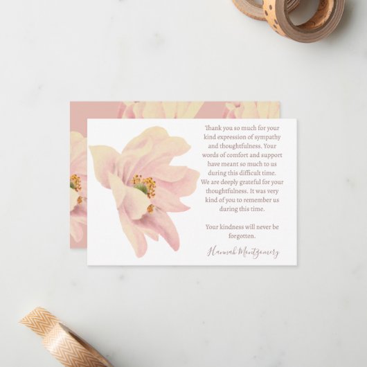 Pink Anemone begrafenis Dank u kaart, sympathie Notitiekaartje (Voorkant / Achterkant in situ)