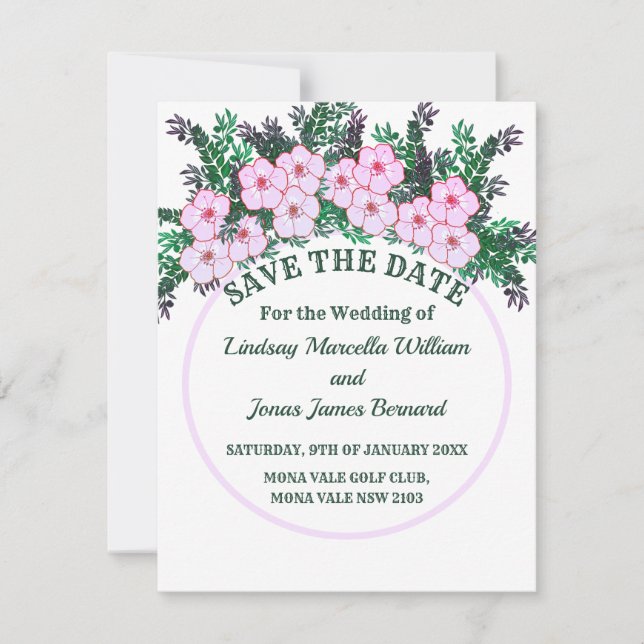 Pink anemone Greenery Floral Save the Date (Voorkant)