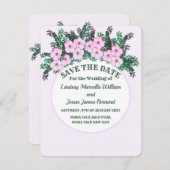 Pink anemone Greenery Floral Save the Date Kaart (Voorkant / Achterkant)