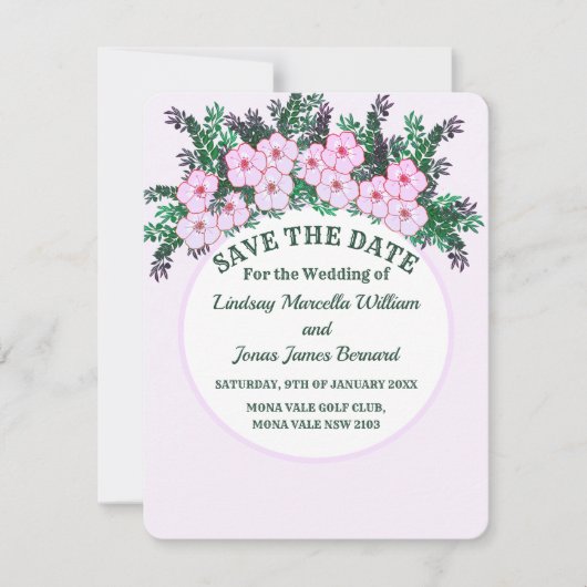 Pink anemone Greenery Floral Save the Date Kaart (Voorkant)