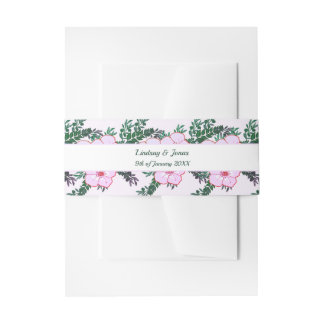 Pink Anemone Greenery Floral Wedding Belly Bands Uitnodigingen Wikkel