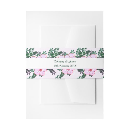 Pink Anemone Greenery Floral Wedding Belly Bands Uitnodigingen Wikkel (Voorkant Voorbeeld)
