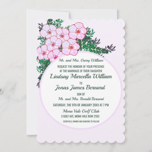 Pink Anemone Greenery Floral Wedding Invitation Kaart (Voorkant)