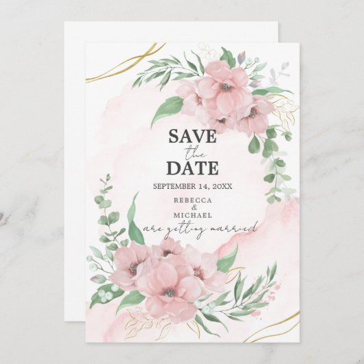 Pink Anemone Save the Date Kaart (Voorkant / Achterkant)