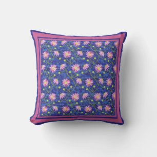 Pink Anemones Floral Pattern on Blue Kussen