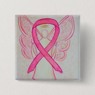 Pink Angel Awareness Ribbon Custom Art Pins Vierkante Button 5,1 Cm