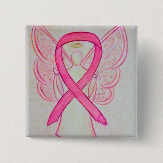 Pink Angel Awareness Ribbon Custom Art Pins Vierkante Button 5,1 Cm (Voorkant)