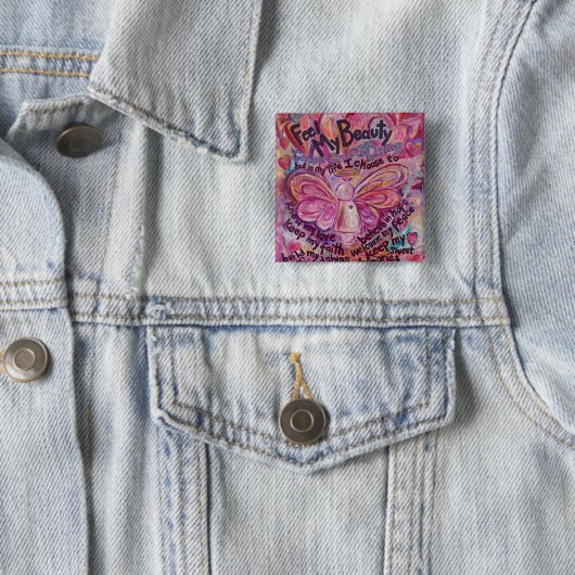 Pink Angel Cancer Poem Art Custom Pin Button (In situ)