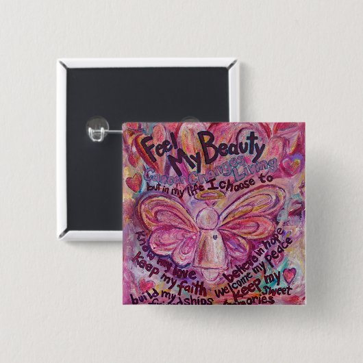 Pink Angel Cancer Poem Art Custom Pin Button (Voorkant /achterkant)